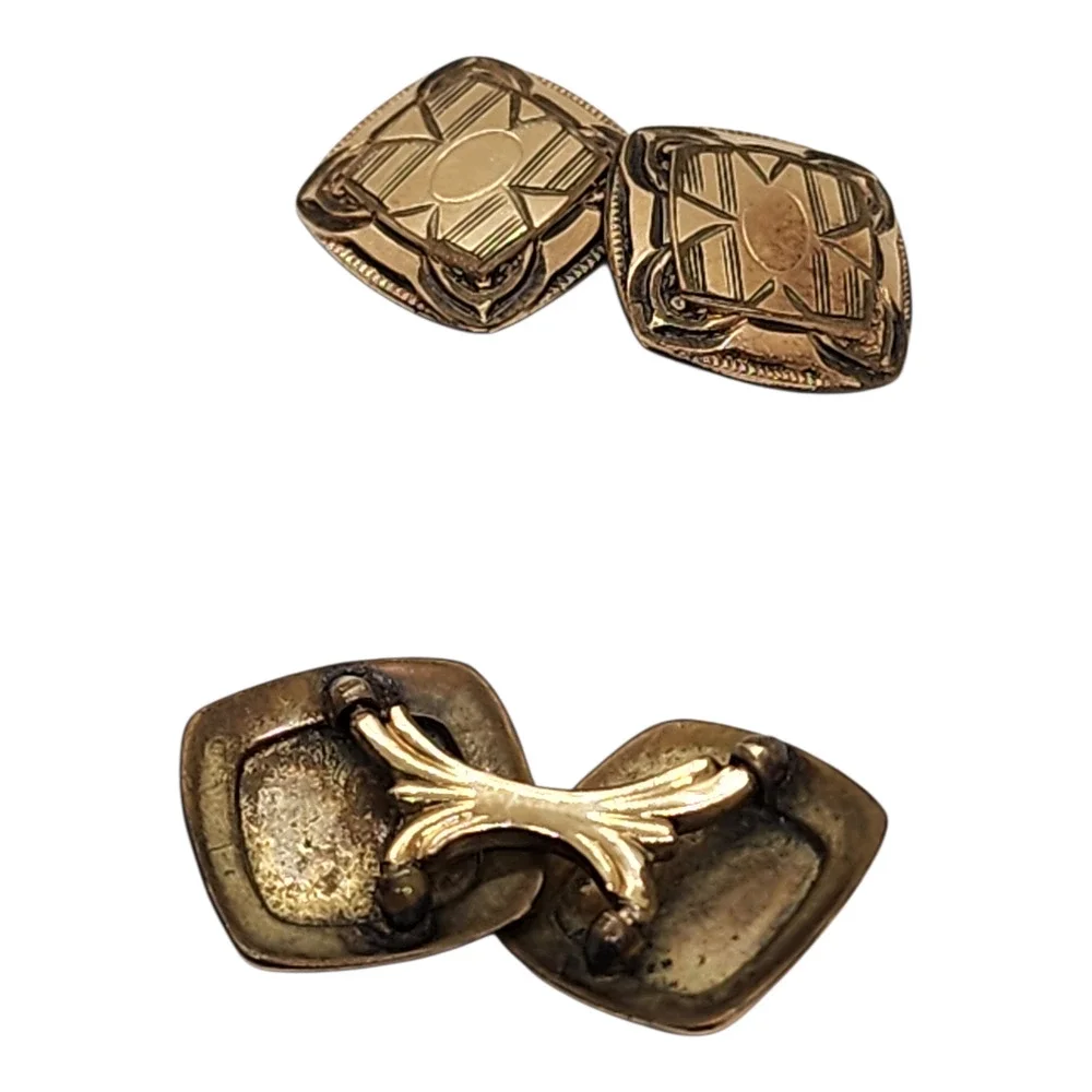 Antique Cuff Links 10k Gold Plated BM Signed Chain Link Mens 1940s Engravable